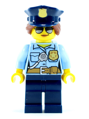 Police - City Officer Female, Bright Light Blue Shirt with Badge and Radio, Dark Blue Legs, Dark Blue Police Hat, Sunglasses – ГРАДСКИ