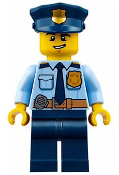 Police - City Shirt with Dark Blue Tie and Gold Badge, Dark Tan Belt with Radio, Dark Blue Legs, Police Hat with Gold Badge, Lopsided Grin – ГРАДСКИ