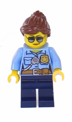 Police - City Officer Female, Bright Light Blue Shirt with Badge and Radio, Dark Blue Legs, Reddish Brown Ponytail and Swept Sideways Fringe – ГРАДСКИ