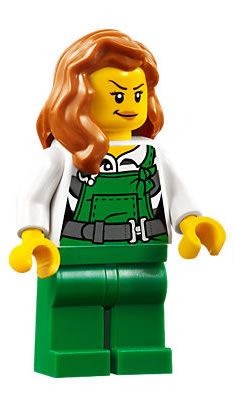 Police - City Bandit Female with Green Overalls, Dark Orange Female Hair over Shoulder, Peach Lips Smirk – ГРАДСКИ