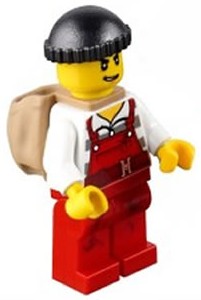 Police - City Bandit Male with Red Overalls, Black Knit Cap, Backpack, Lopsided Open Mouth Smile – ГРАДСКИ