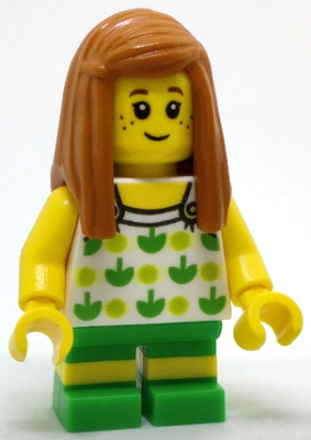 Child - Girl, White Halter Top with Green Apples and Lime Spots, Bright Green Short Legs with Molded Yellow Stripes, Dark Orange Long Hair, Freckles – ГРАДСКИ