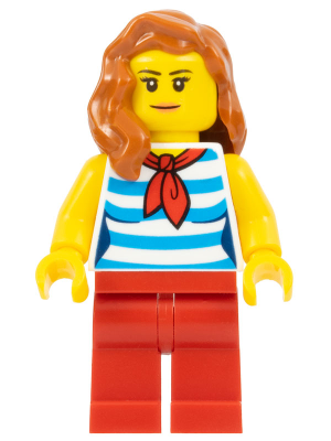 Beachgoer - Female, Dark Azure and White Striped Shirt with Red Scarf, Red Legs, Dark Orange Hair – ГРАДСКИ