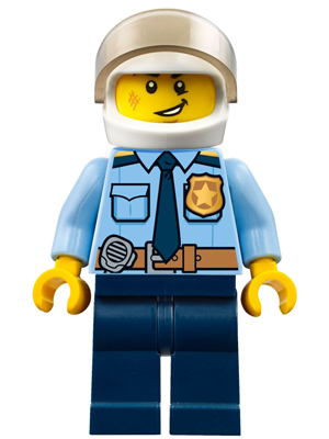 Police - City Officer Shirt with Dark Blue Tie and Gold Badge, Dark Tan Belt with Radio, Dark Blue Legs, White Helmet – ГРАДСКИ