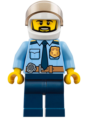 Police - City Officer Shirt with Dark Blue Tie and Gold Badge, Dark Tan Belt with Radio, Dark Blue Legs, White Helmet, Black Beard – ГРАДСКИ