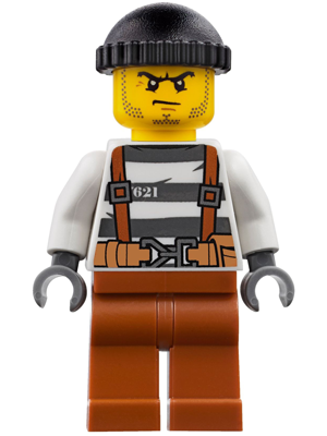 Police - City Bandit Crook Overalls 621 Prison Stripes, Dark Orange Legs, Black Knit Cap, Beard Stubble and Scowl – ГРАДСКИ
