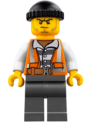 Police - City Bandit Crook Orange Vest, Dark Bluish Gray Legs, Black Knit Cap, Beard Stubble and Scowl – ГРАДСКИ