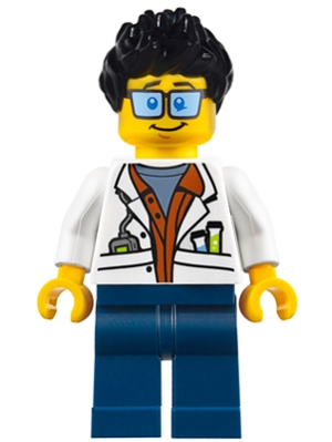 City Jungle Scientist - White Lab Coat with Test Tubes, Dark Blue Legs, Black Ruffled Hair – ГРАДСКИ