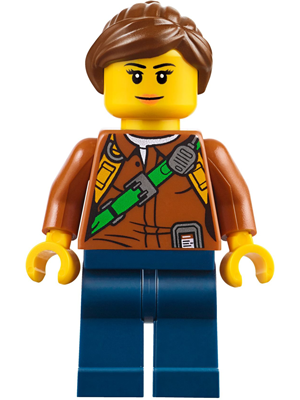 City Jungle Explorer Female - Dark Orange Shirt with Green Strap, Dark Blue Legs, Reddish Brown Ponytail and Swept Sideways Fringe – ГРАДСКИ