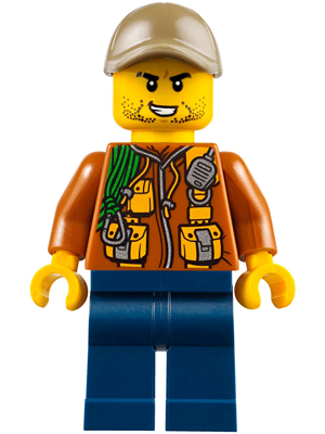 City Jungle Explorer - Dark Orange Jacket with Pouches, Dark Blue Legs, Dark Tan Cap with Hole, Stubble – ГРАДСКИ