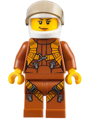 City Jungle Helicopter Pilot Female - Dark Orange Jumpsuit, Dark Orange Legs with Straps, White Helmet, Trans-Brown Visor, Peach Lips – ГРАДСКИ