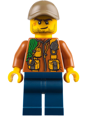 City Jungle Explorer - Dark Orange Jacket with Pouches, Dark Blue Legs, Dark Tan Cap with Hole, Crooked Smile and Scar – ГРАДСКИ