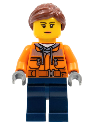 Cargo Center Worker - Female, Orange Safety Jacket, Reflective Stripe, Sand Blue Hoodie, Dark Blue Legs, Reddish Brown Hair, Peach Lips – ГРАДСКИ