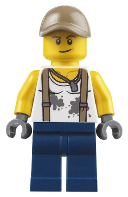 City Jungle Engineer - White Shirt with Suspenders and Dirt Stains, Dark Blue Legs, Dark Tan Cap with Hole, Smirk – ГРАДСКИ