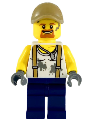 City Jungle Engineer - White Shirt with Suspenders and Dirt Stains, Dark Blue Legs, Dark Tan Cap with Hole, Goatee – ГРАДСКИ