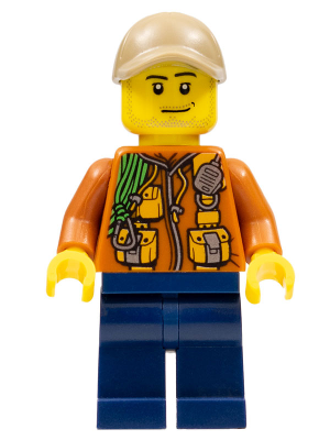 City Jungle Explorer - Dark Orange Jacket with Pouches, Dark Blue Legs, Dark Tan Cap with Hole, Smirk and Stubble Beard – ГРАДСКИ