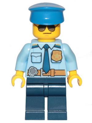 Police - City Officer Shirt with Dark Blue Tie and Gold Badge, Dark Tan Belt with Radio, Dark Blue Legs, Police Hat, Sunglasses – ГРАДСКИ