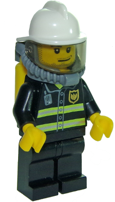 Fire - Reflective Stripes, Black Legs, White Fire Helmet, Smirk and Stubble Beard, Breathing Neck Gear with Yellow Air Tanks – ГРАДСКИ