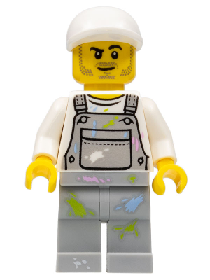 Painter - Male, Light Bluish Gray Overalls with Paint Splotches, White Cap, Stubble – ГРАДСКИ