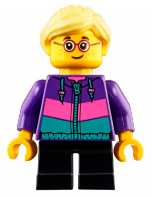 Child - Girl, Dark Purple Jacket, Black Short Legs, Bright Light Yellow Ponytail, Glasses, Freckles – ГРАДСКИ