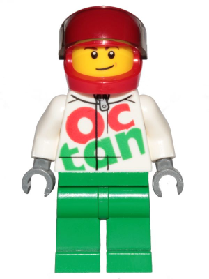 Race Car Driver, White Octan Racing Suit with Silver Zipper, Red Helmet with Trans-Brown Visor, Lopsided Smile – ГРАДСКИ