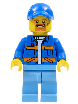 Garbage Worker - Male, Blue Jacket with Diagonal Lower Pockets and Orange Stripes, Medium Blue Legs, Blue Cap with Hole, Goatee and Splotches – ГРАДСКИ