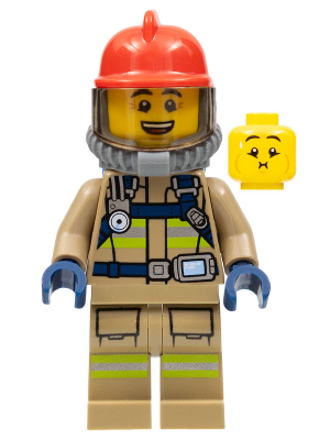Fire - Reflective Stripes, Dark Tan Suit, Red Fire Helmet, Open Mouth, Breathing Neck Gear with Blue Air Tanks – ГРАДСКИ