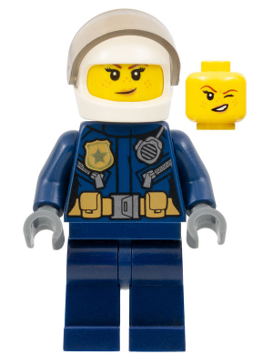Police - City Helicopter Pilot Female, Gold Badge and Utility Belt, Dark Blue Legs, White Helmet, Peach Lips Crooked Smile with Freckles – ГРАДСКИ