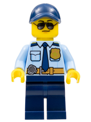 Police - City Officer Shirt with Dark Blue Tie and Gold Badge, Dark Tan Belt with Radio, Dark Blue Legs, Dark Blue Cap, Sunglasses – ГРАДСКИ