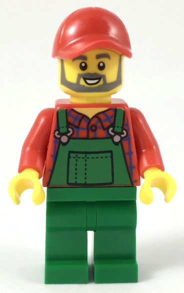 Farmer - Red Cap and Flannel Shirt, Dark Bluish Gray Beard, Green Overalls – ГРАДСКИ
