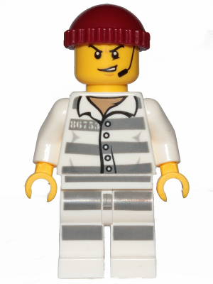 Sky Police - Jail Prisoner 86753 Prison Stripes, Scowl with Open Mouth and Headset, Dark Red Knit Cap – ГРАДСКИ