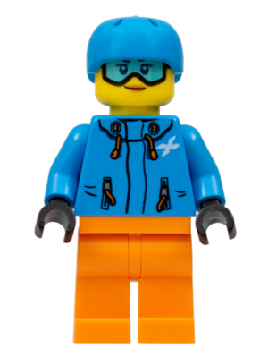 Skier Female, Dark Azure Jacket and Helmet, Goggles with Peach Lips – ГРАДСКИ