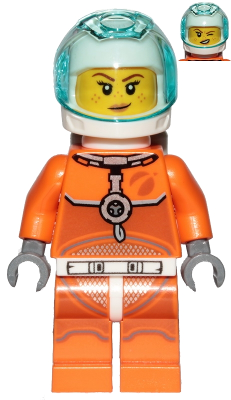 Astronaut - Female, Orange Spacesuit with Dark Bluish Gray Lines, Trans Light Blue Large Visor, Freckles with Smirk and Winking – ГРАДСКИ