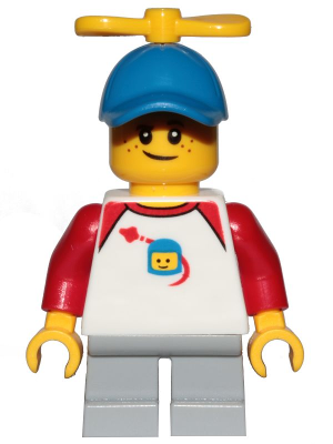 Boy, Freckles, Classic Space Shirt with Red Sleeves, Light Bluish Gray Short Legs, Blue Cap with Tiny Yellow Propeller – ГРАДСКИ