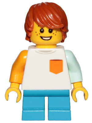 Boy, Freckles, White Shirt with Orange Pocket, Dark Azure Short Legs, Dark Orange Hair Tousled with Side Part – ГРАДСКИ