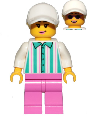 Ice Cream Vendor - Female, White Shirt with Dark Turquoise Stripes, Dark Pink Legs, White Cap with Bright Light Yellow Ponytail Hair, Sunglasses – ГРАДСКИ