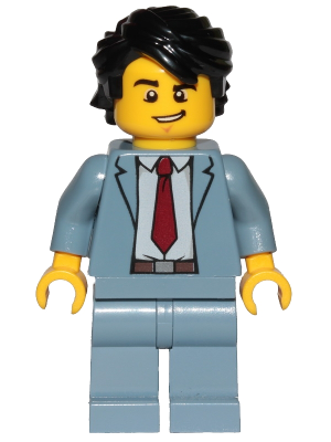 Reporter - Sand Blue Suit, Dark Red Tie, Black Hair Swept Back Tousled – ГРАДСКИ