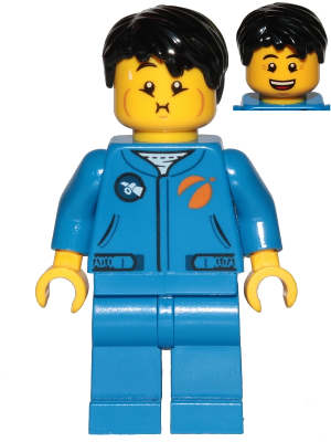 Astronaut - Male, Blue Jumpsuit, Black Hair Short Tousled with Side Part, Queasy and Open Mouth Smile – ГРАДСКИ