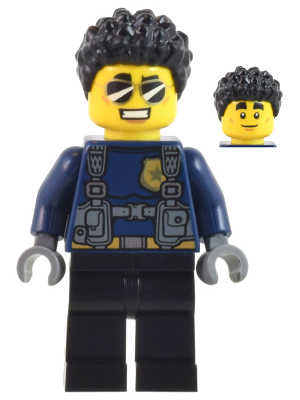 Police Officer - Male, Dark Blue Shirt with Harness, Black Legs, Black Coiled Hair, Sunglasses (Duke DeTain) – ГРАДСКИ