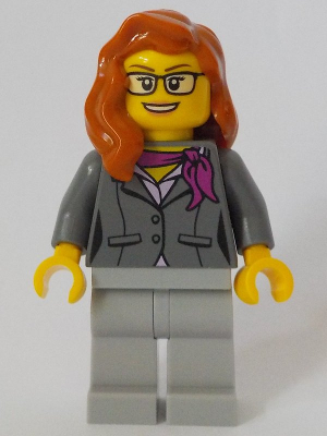 Scientist - Female, Dark Bluish Gray Jacket with Magenta Scarf, Dark Orange Female Hair over Shoulder, Glasses – ГРАДСКИ