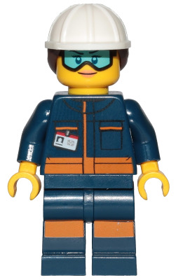 Ground Crew Technician - Female, Dark Blue Jumpsuit, White Construction Helmet with Dark Brown Ponytail Hair, Light Blue Goggles – ГРАДСКИ