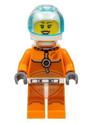 Astronaut - Female, Orange Spacesuit with Dark Bluish Gray Lines, Trans Light Blue Large Visor, Open Mouth Smile – ГРАДСКИ