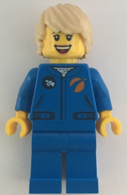 Astronaut - Female, Blue Jumpsuit, Tan Hair Tousled with Side Part, Freckles, Open Mouth Smile – ГРАДСКИ