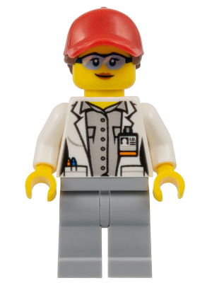 Scientist - Female, Red Cap with Ponytail Hair, Blue Goggles and Light Bluish Gray Legs – ГРАДСКИ