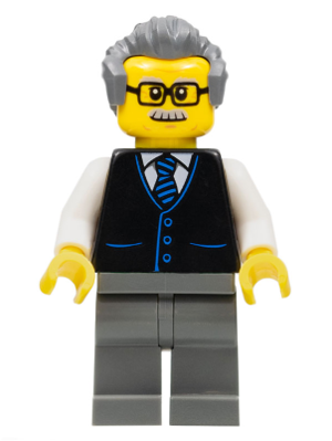 Launch Director - Male, Black Vest with Blue Striped Tie, Dark Bluish Gray Legs, Dark Bluish Gray Hair, Glasses and Moustache – ГРАДСКИ