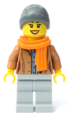 Customer - Female, Medium Nougat Jacket, Light Bluish Gray Legs, Dark Bluish Gray Beanie, Orange Scarf – ГРАДСКИ