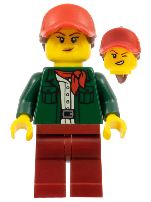 Safari Tourist - Female, Dark Green Jacket, Dark Red Legs, Red Ball Cap with Reddish Brown Ponytail – ГРАДСКИ