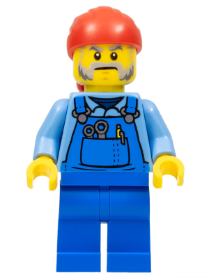 Tow Truck Driver - Male, Blue Overalls over Medium Blue Shirt, Blue Legs, Red Bandana, Beard, Back Print – ГРАДСКИ