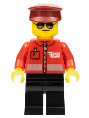 Post Office - Airmail Letter Logo and Red Jacket with Zipper, Dark Red Hat, Black Legs, Sunglasses – ГРАДСКИ