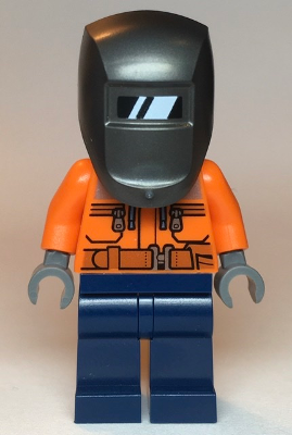 Welder - Male, Orange Safety Jacket, Reflective Stripe, Sand Blue Hoodie, Dark Blue Legs, Black Helmet, Pearl Dark Gray Welding Visor – ГРАДСКИ